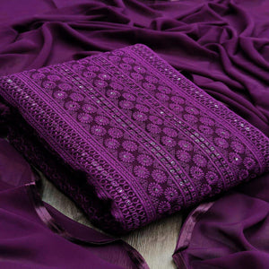 Purple Casual Wear Sequence Embroidered Georgette Dress Material - Peachmode