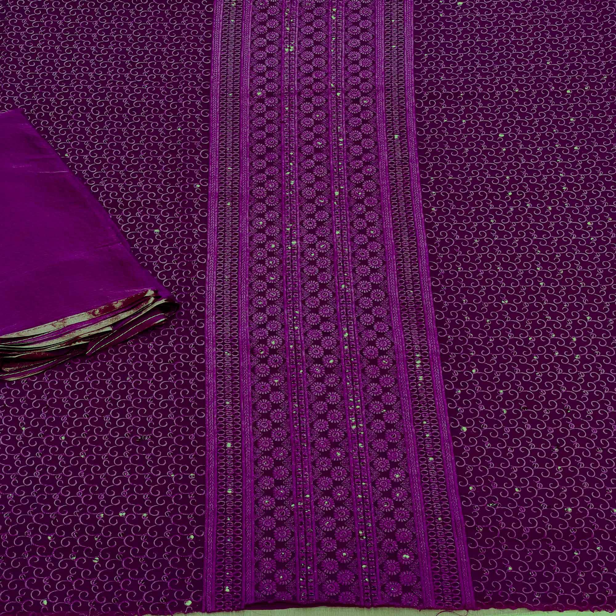 Purple Casual Wear Sequence Embroidered Georgette Dress Material - Peachmode
