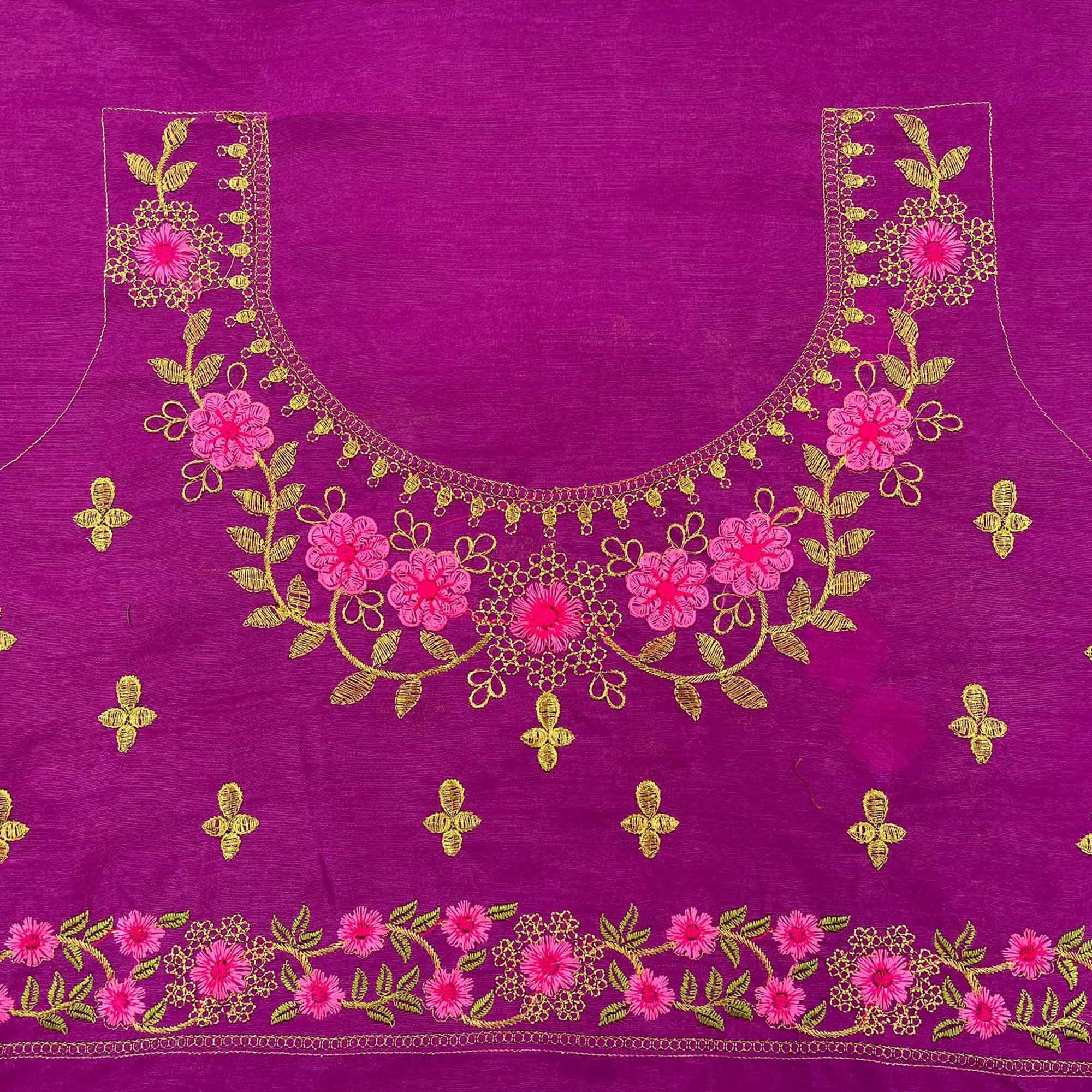 Purple Casual Wear Solid With Lace Embroidery Georgette Saree - Peachmode