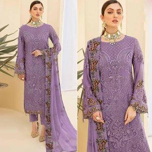 Purple Embroidered Georgette Pakistani Suit - Peachmode