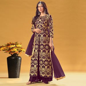 Purple Embroidered Georgette Pakistani Suit - Peachmode