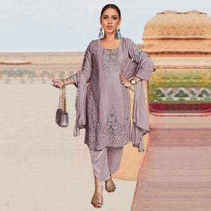 Purple Embroidered Georgette Pakistani Suit - Peachmode
