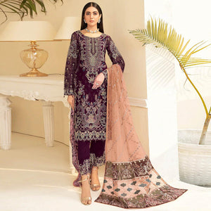 Purple Embroidered Georgette Pakistani Suit - Peachmode