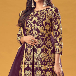 Purple Embroidered Georgette Pakistani Suit - Peachmode