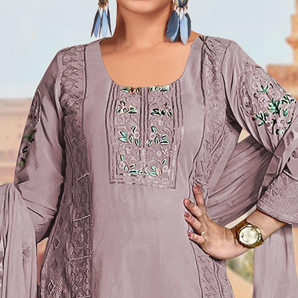 Purple Embroidered Georgette Pakistani Suit - Peachmode