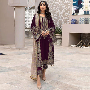 Purple Embroidered Georgette Pakistani Suit - Peachmode