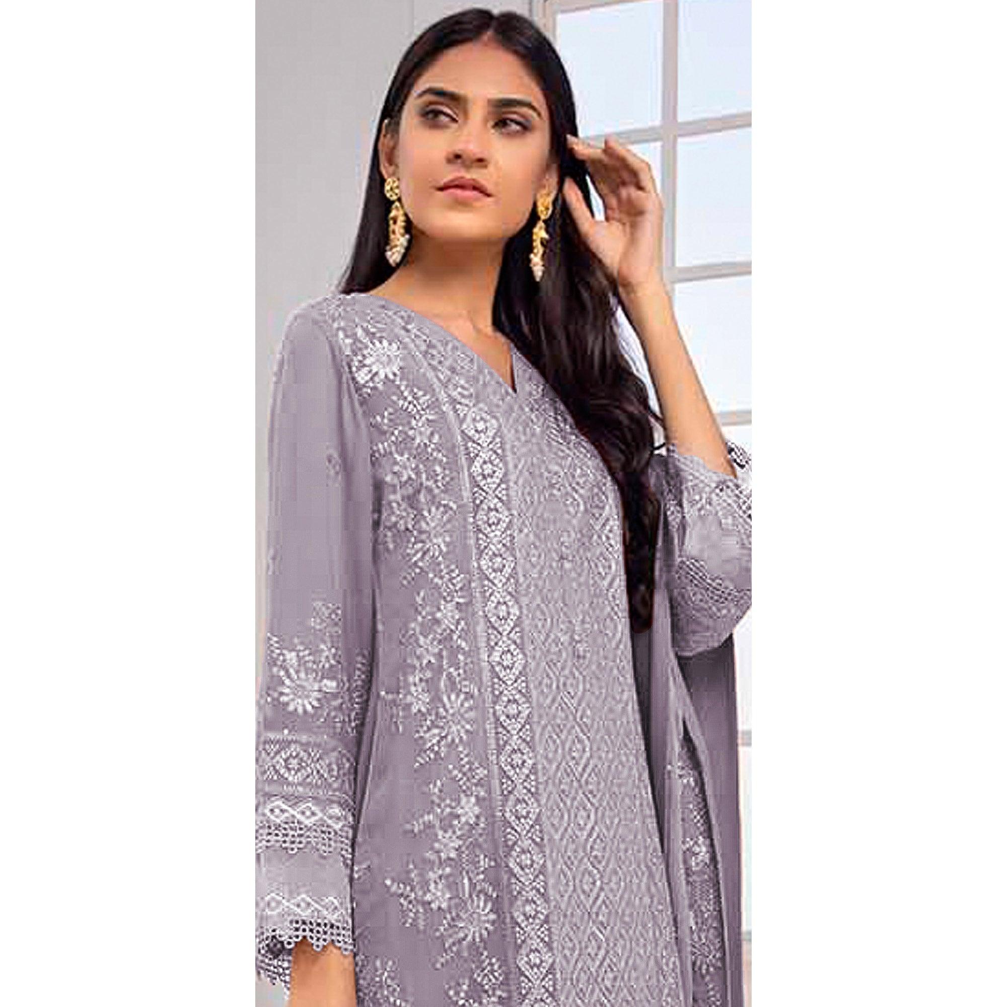 Purple Embroidered Georgette Pakistani Suit - Peachmode