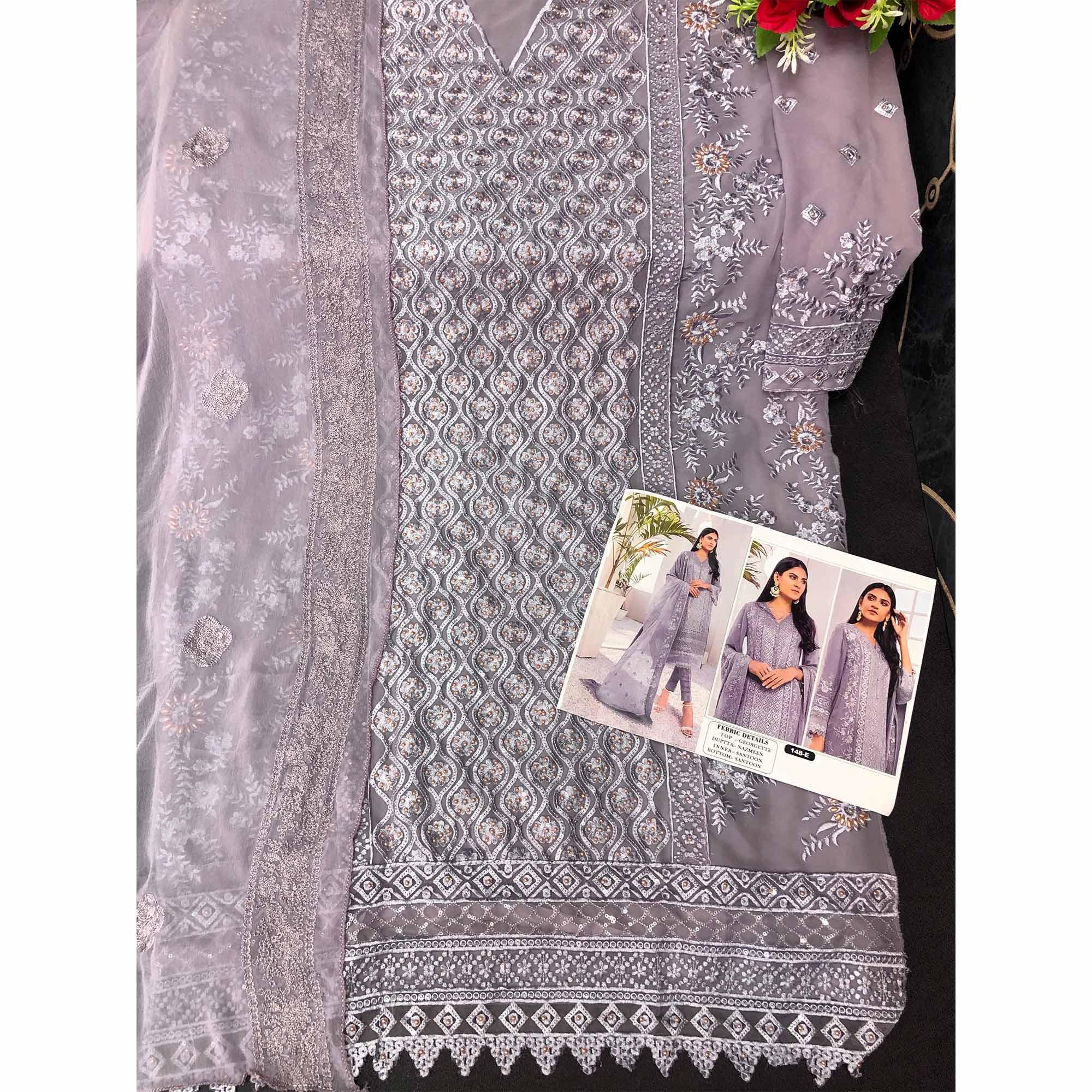 Purple Embroidered Georgette Pakistani Suit - Peachmode