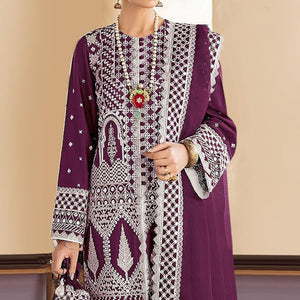 Purple Embroidered Georgette Partywear Pakistani Suit - Peachmode