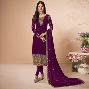Purple Embroidered Georgette Suit - Peachmode