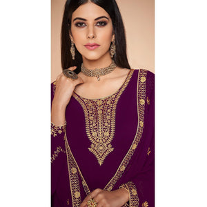 Purple Embroidered Georgette Suit - Peachmode