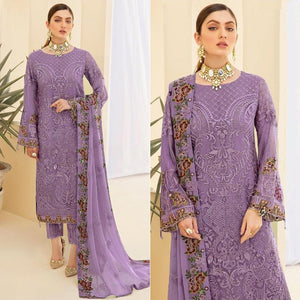 Purple Embroidered With Embellished Georgette Pakistani Suit - Peachmode