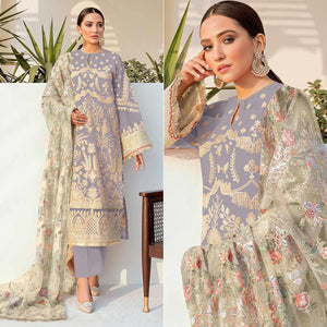 Purple Embroidered With Embellished Georgette Pakistani Suit - Peachmode