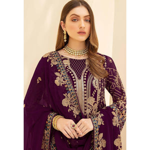 Purple Embroidered With Embellished Georgette Pakistani Suit - Peachmode