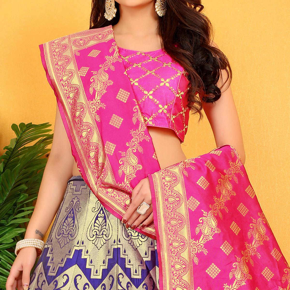 Purple Festive Wear Banarasi Meenakari Jacquard Lehenga Choli - Peachmode