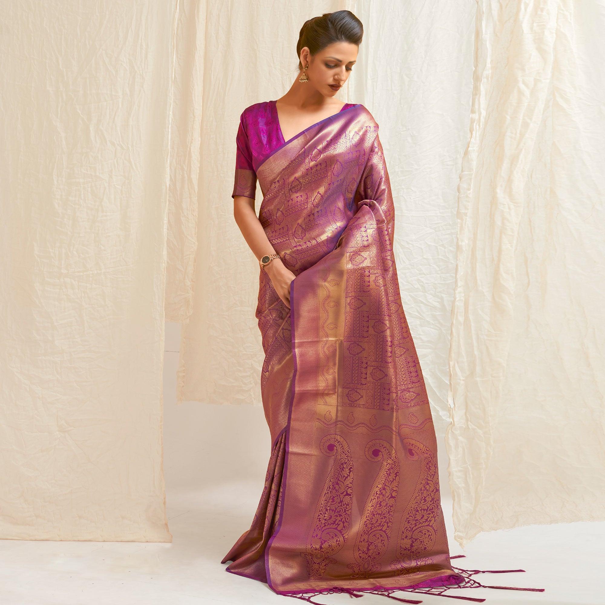 Purple Festive Wear Designer Woven Silk Saree - Peachmode