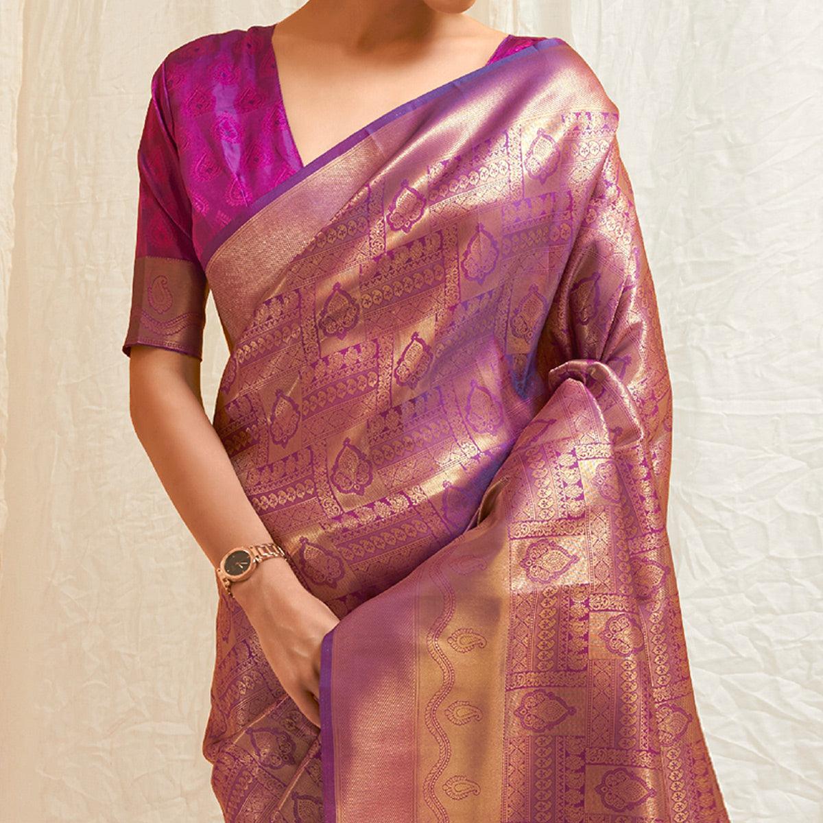 Purple Festive Wear Designer Woven Silk Saree - Peachmode