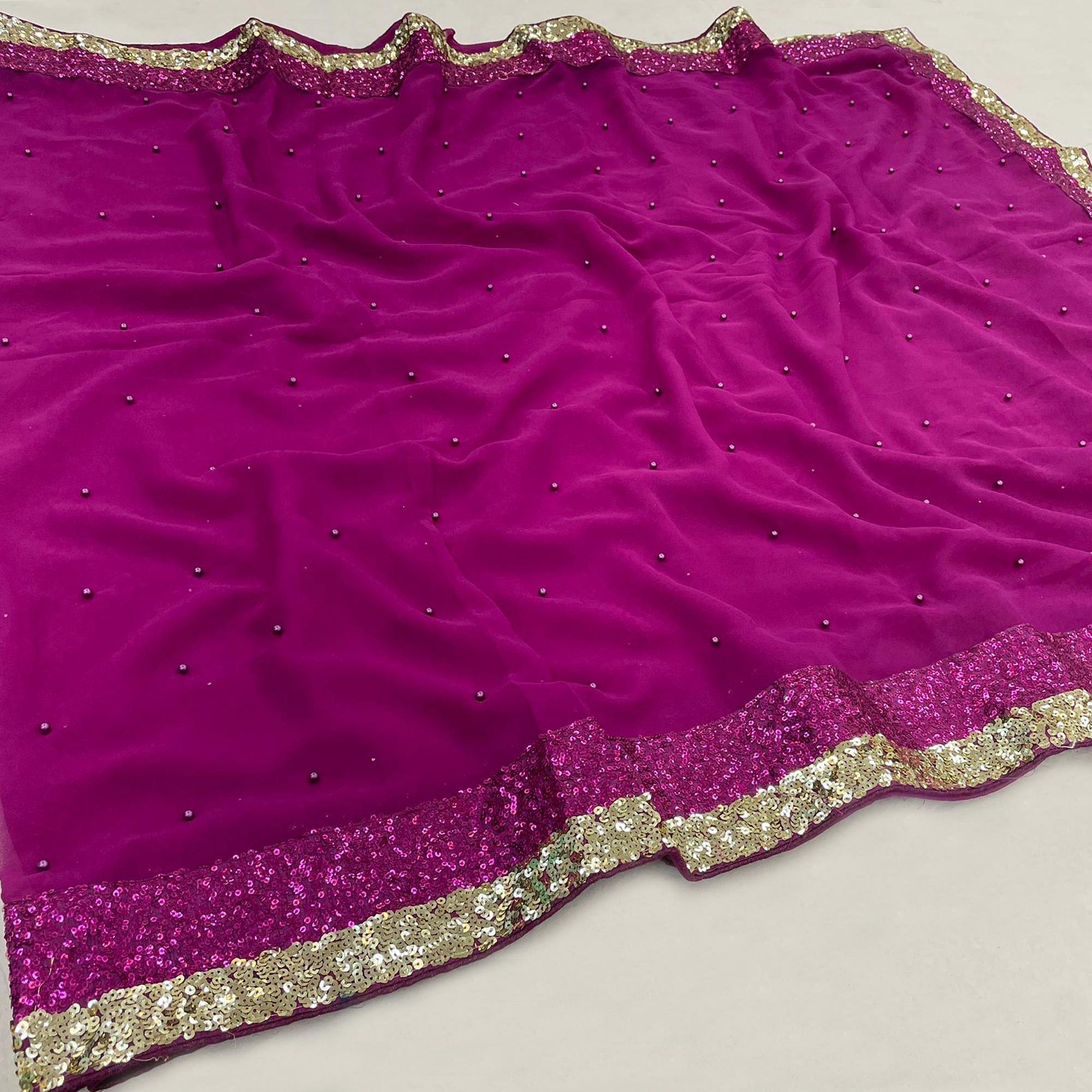 Purple Festive Wear Embellished Georgette Saree - Peachmode