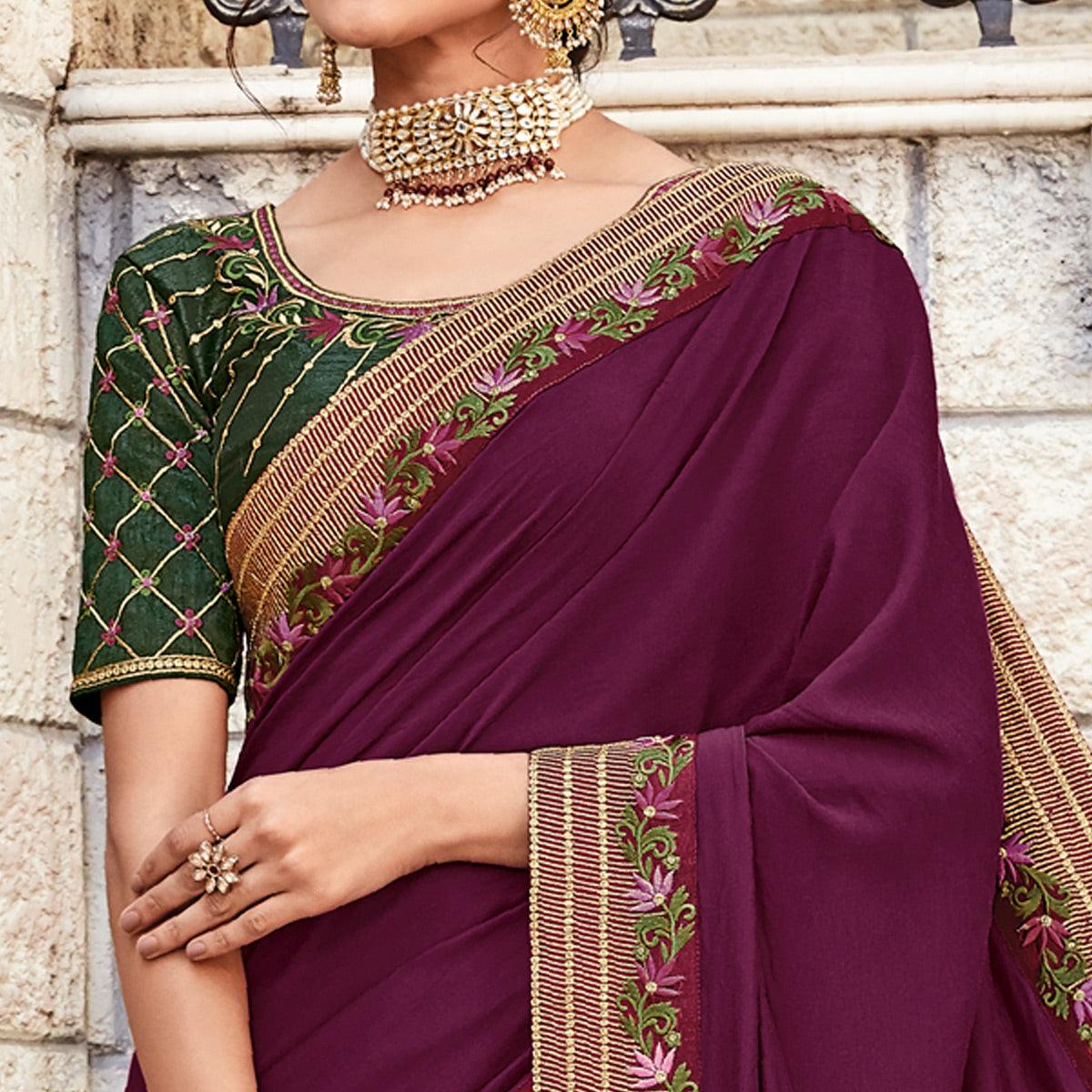 Purple Festive Wear Embroidered Art Silk Saree - Peachmode