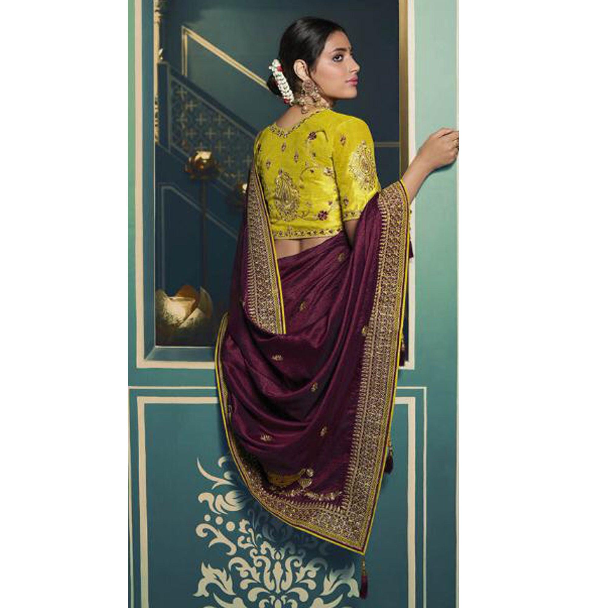 Purple Festive Wear Embroidered Silk Saree - Peachmode