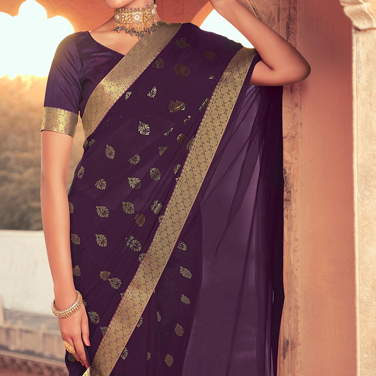 Purple Festive Wear Fancy Smoke Printed Georgette Saree Fancy Lace - Peachmode