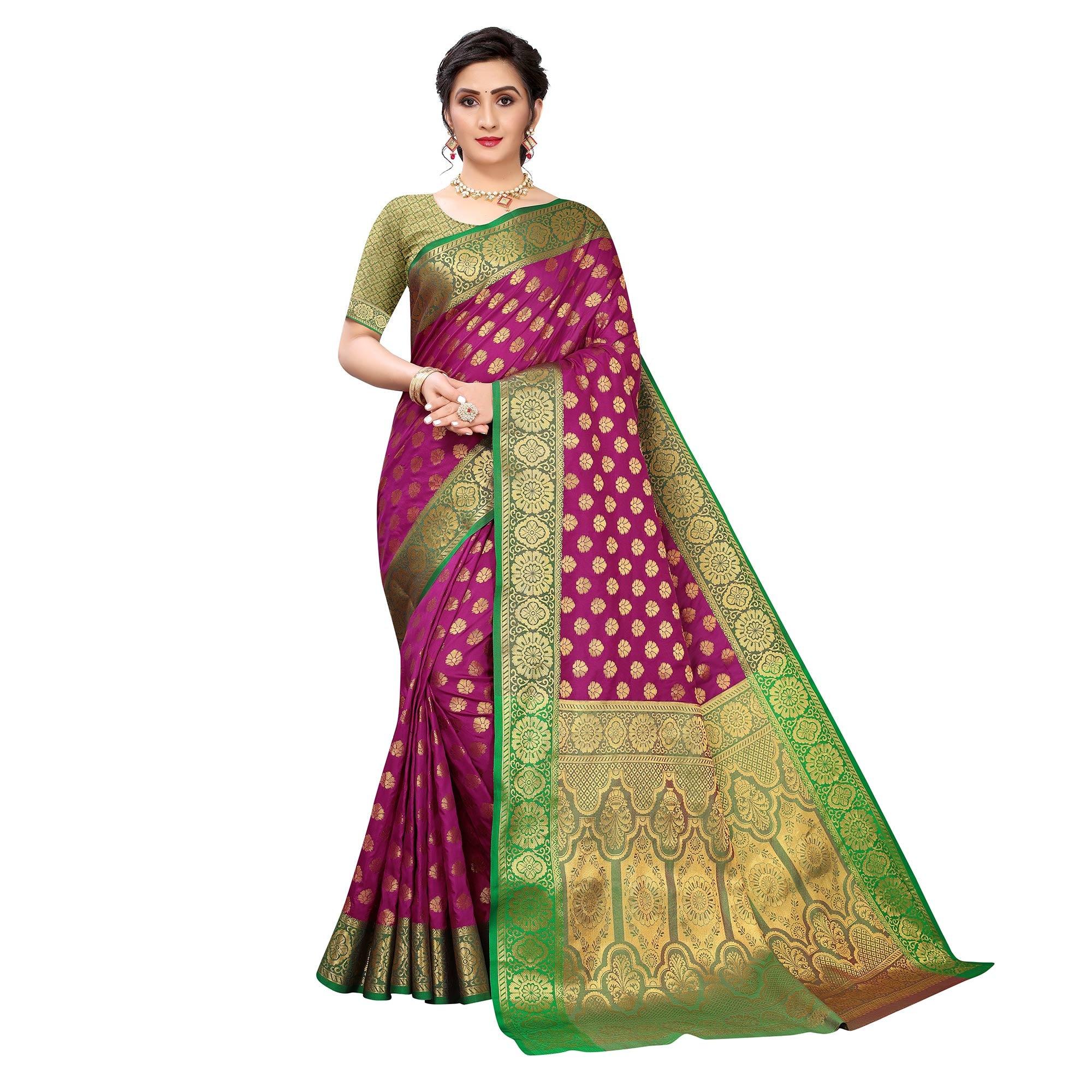 Purple Festive Wear Jari Woven Heavy Silk Saree - Peachmode