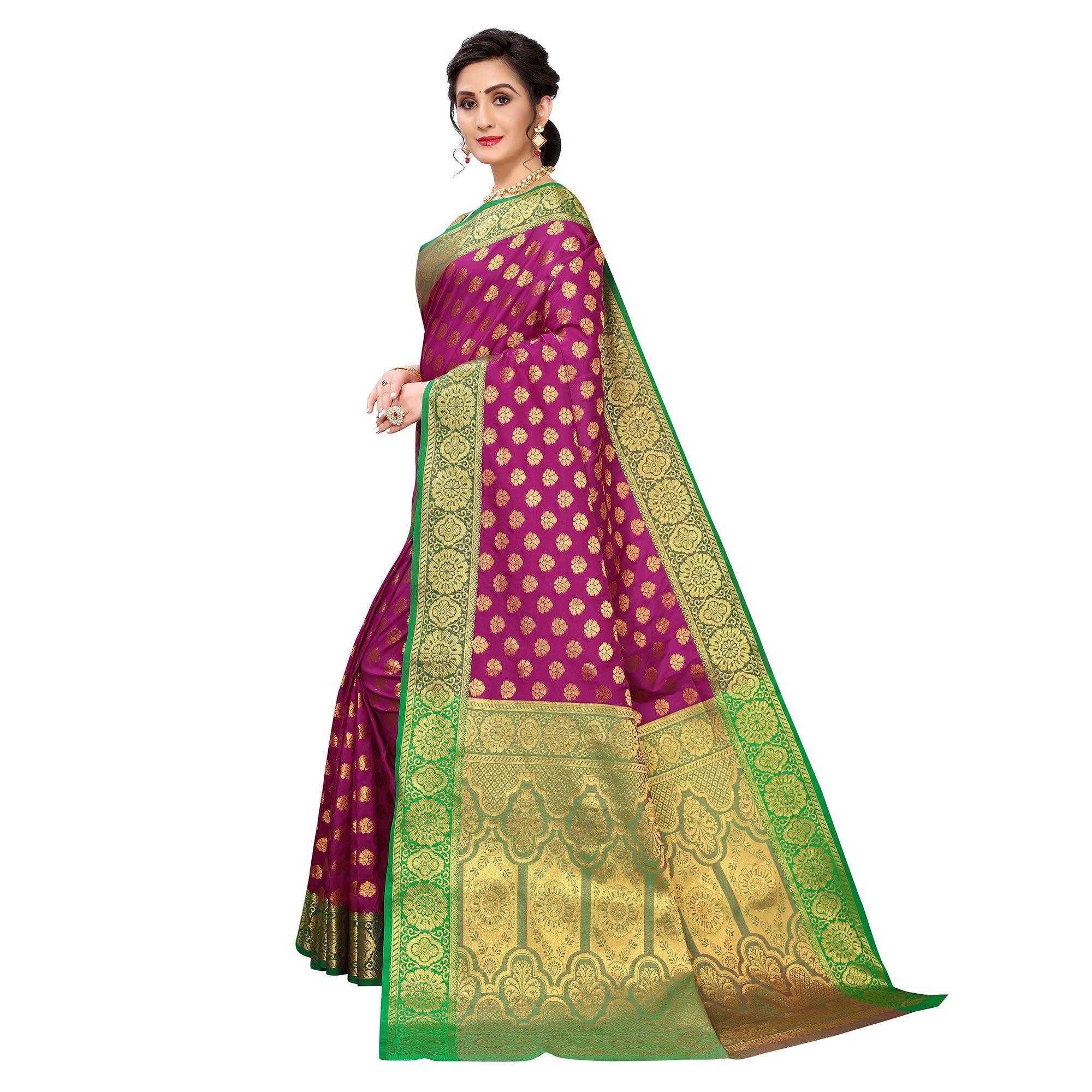 Purple Festive Wear Jari Woven Heavy Silk Saree - Peachmode