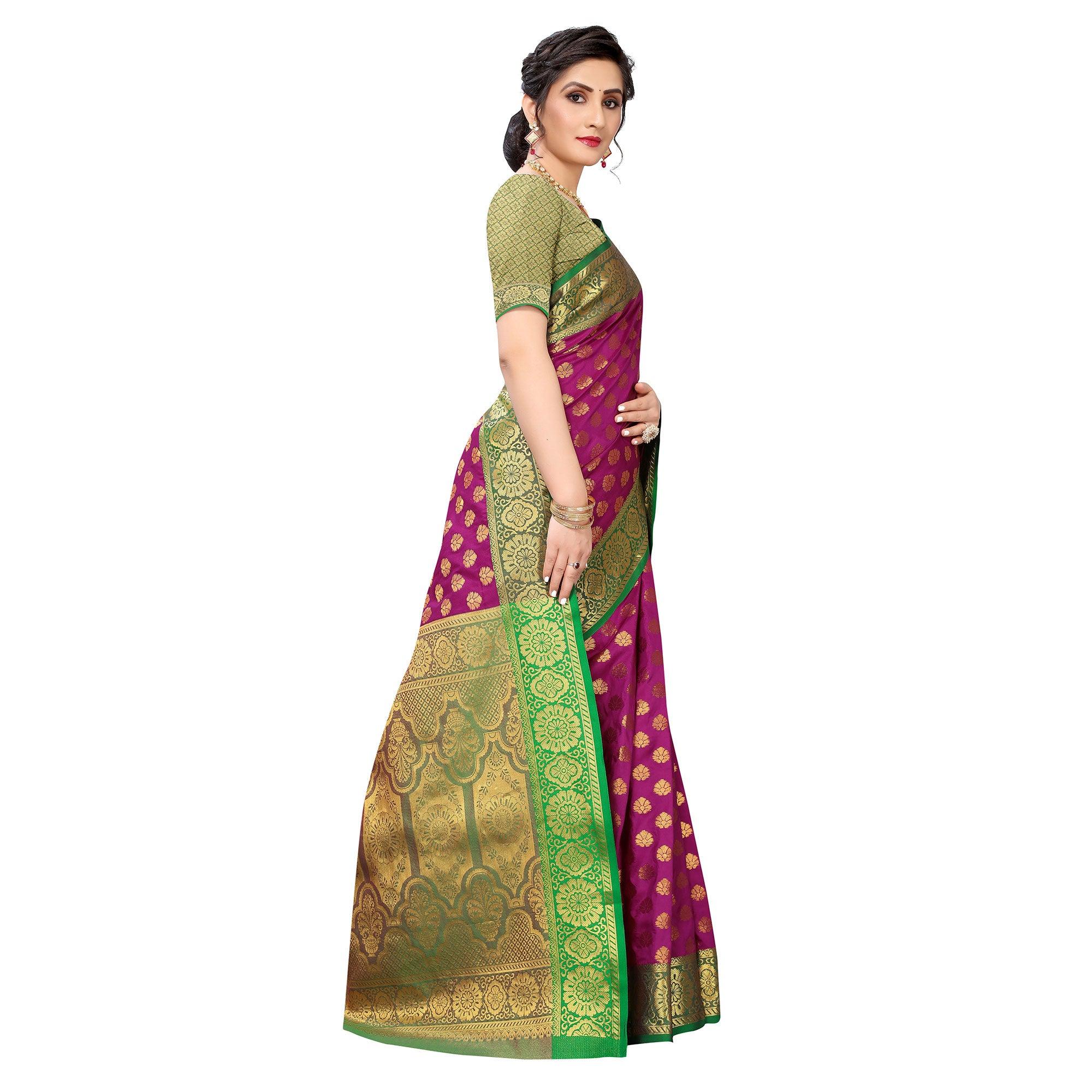 Purple Festive Wear Jari Woven Heavy Silk Saree - Peachmode