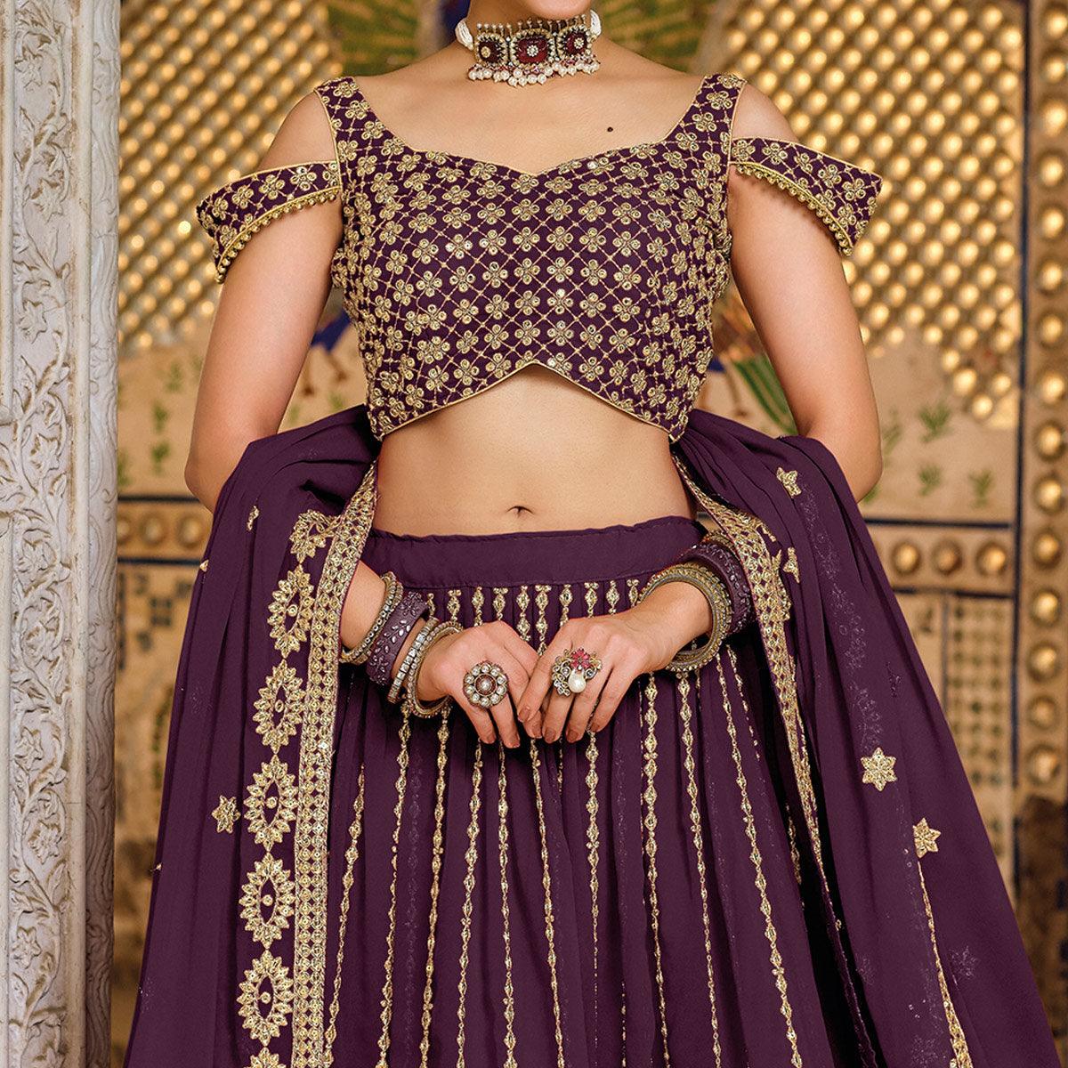 Purple Festive Wear Sequence Embroidered Georgette Lehenga Choli - Peachmode