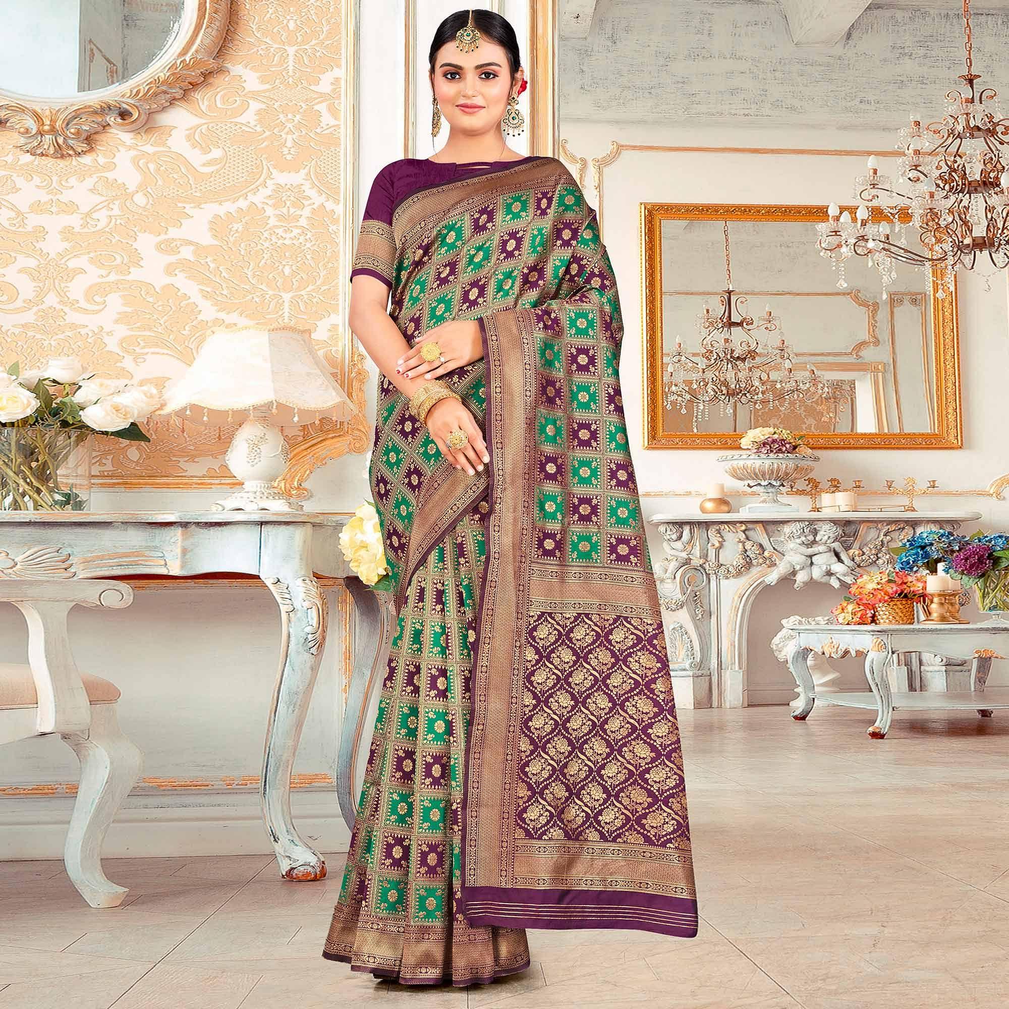 Purple Festive Wear Woven Art Silk Saree - Peachmode