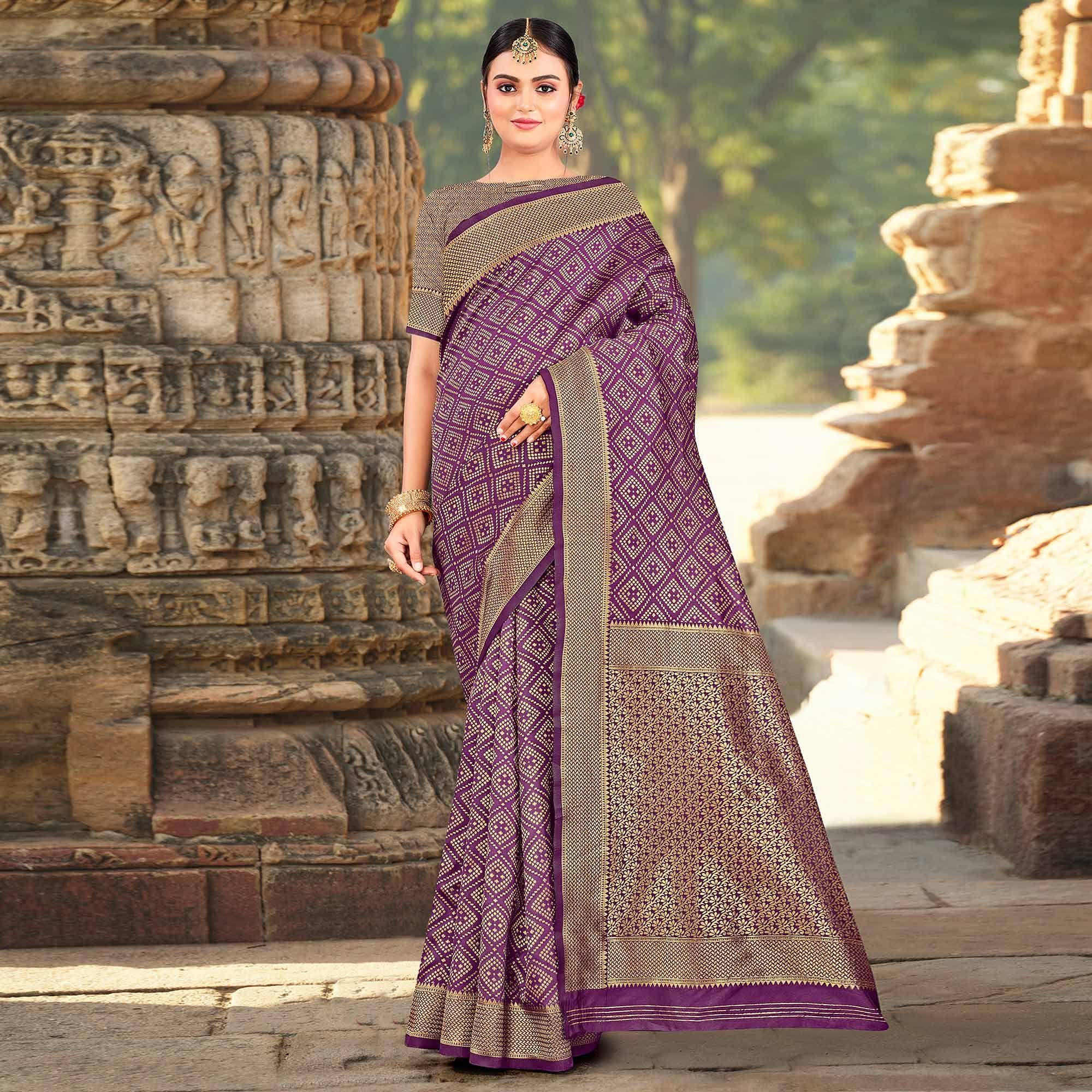 Purple Festive Wear Woven Art Silk Saree - Peachmode