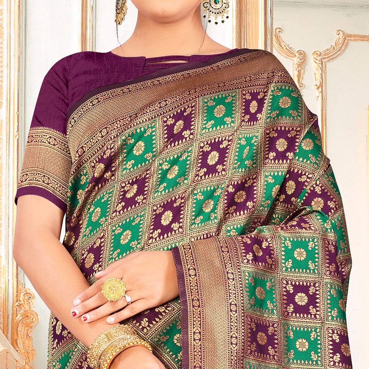 Purple Festive Wear Woven Art Silk Saree - Peachmode