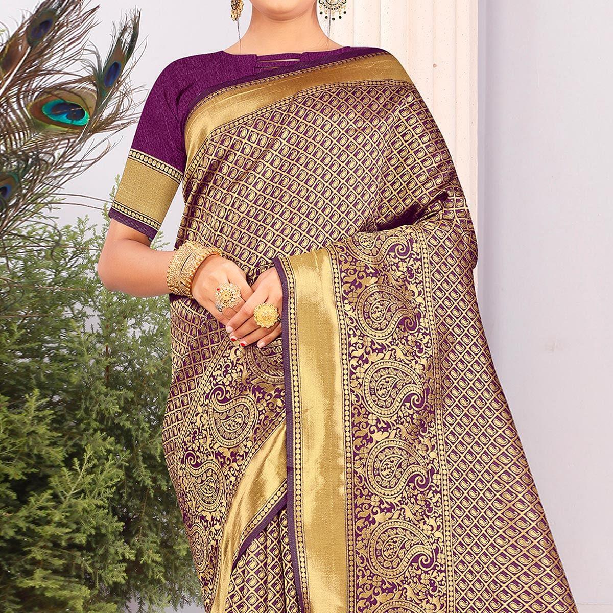 Purple Festive Wear Woven Art Silk Saree - Peachmode