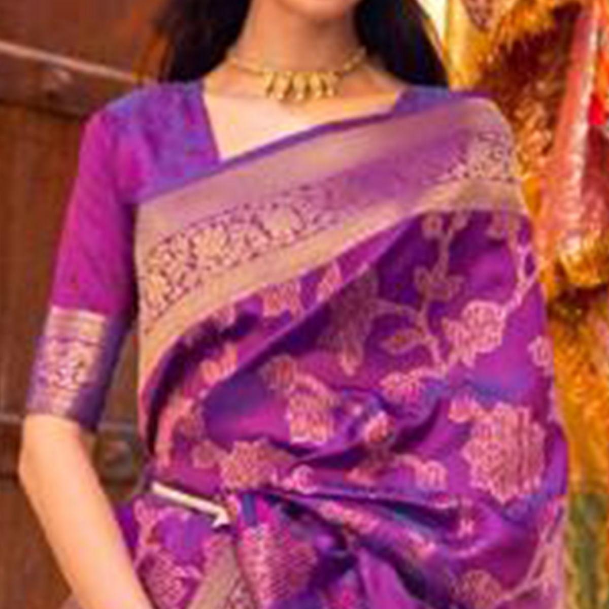 Purple Festive Wear Woven Art Silk Saree With Tassels - Peachmode
