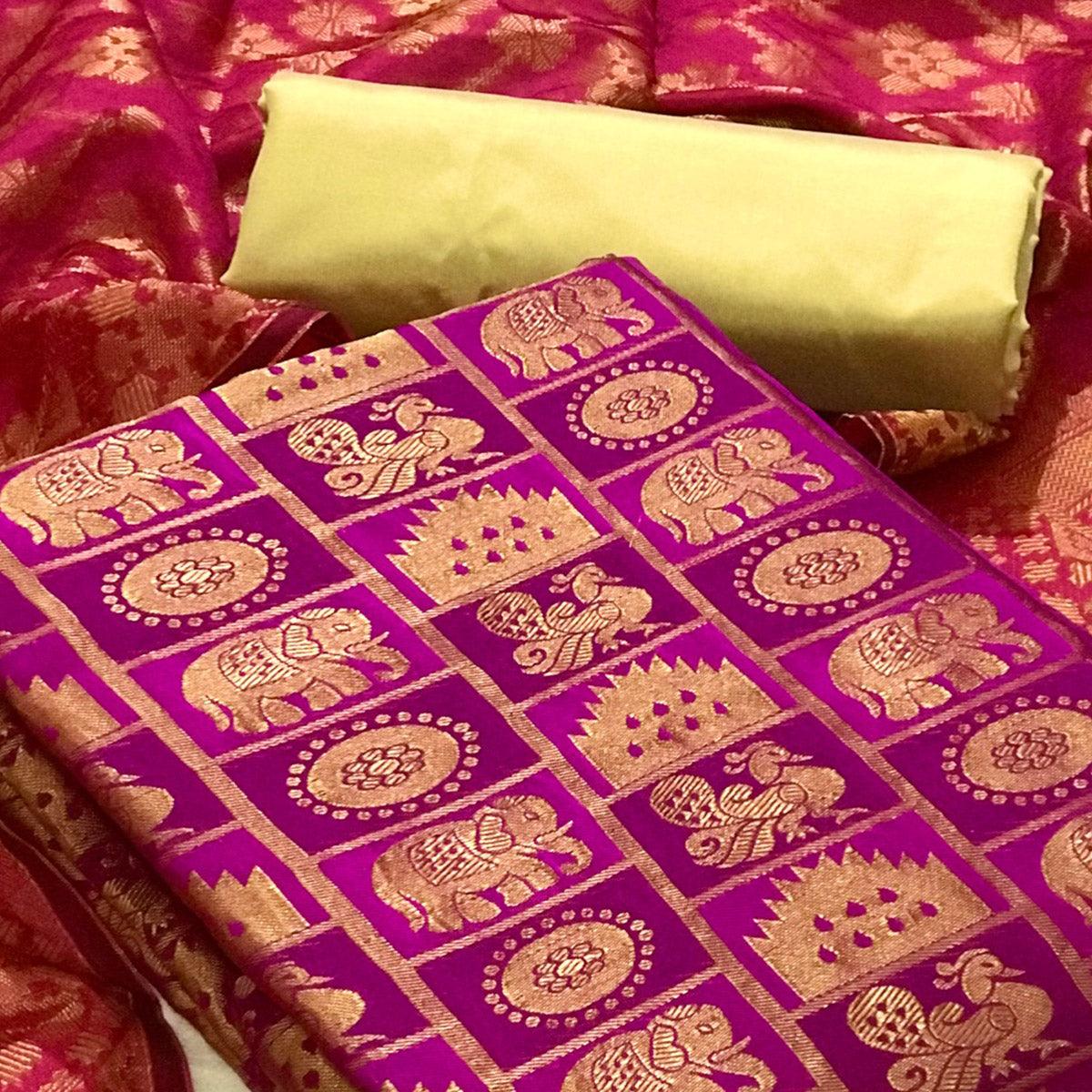 Purple Festive Wear Woven Banarasi Silk Dress Material - Peachmode