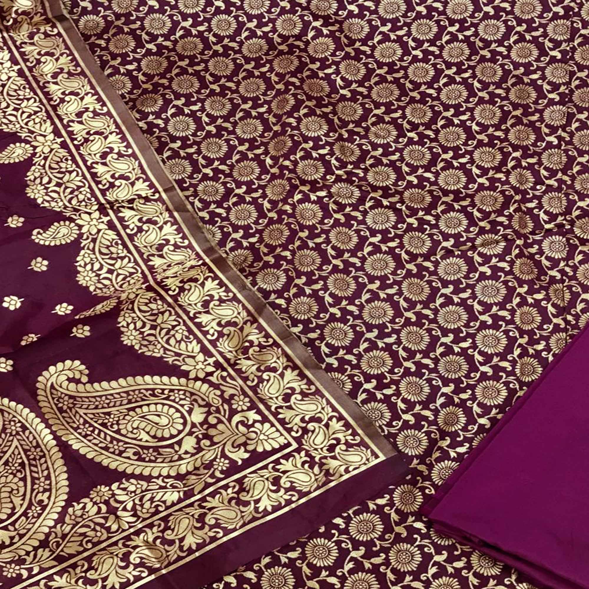 Purple Festive Wear Woven Banarasi Silk Dress Material - Peachmode