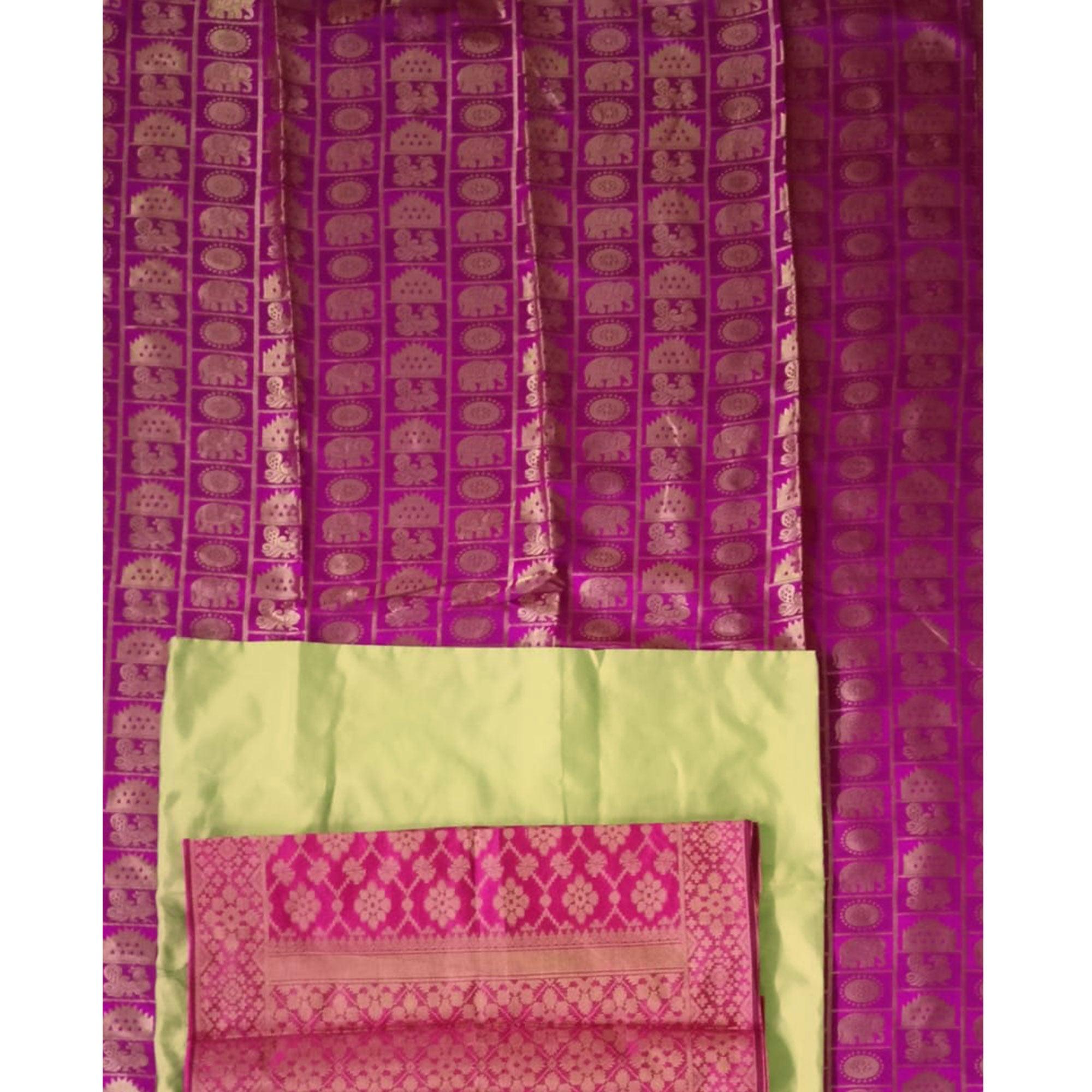 Purple Festive Wear Woven Banarasi Silk Dress Material - Peachmode
