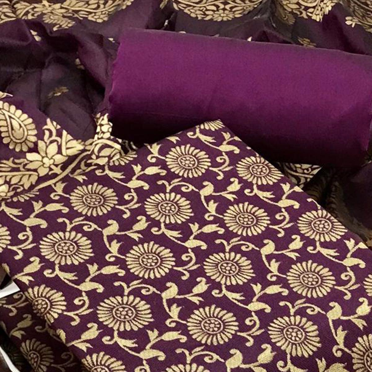 Purple Festive Wear Woven Banarasi Silk Dress Material - Peachmode