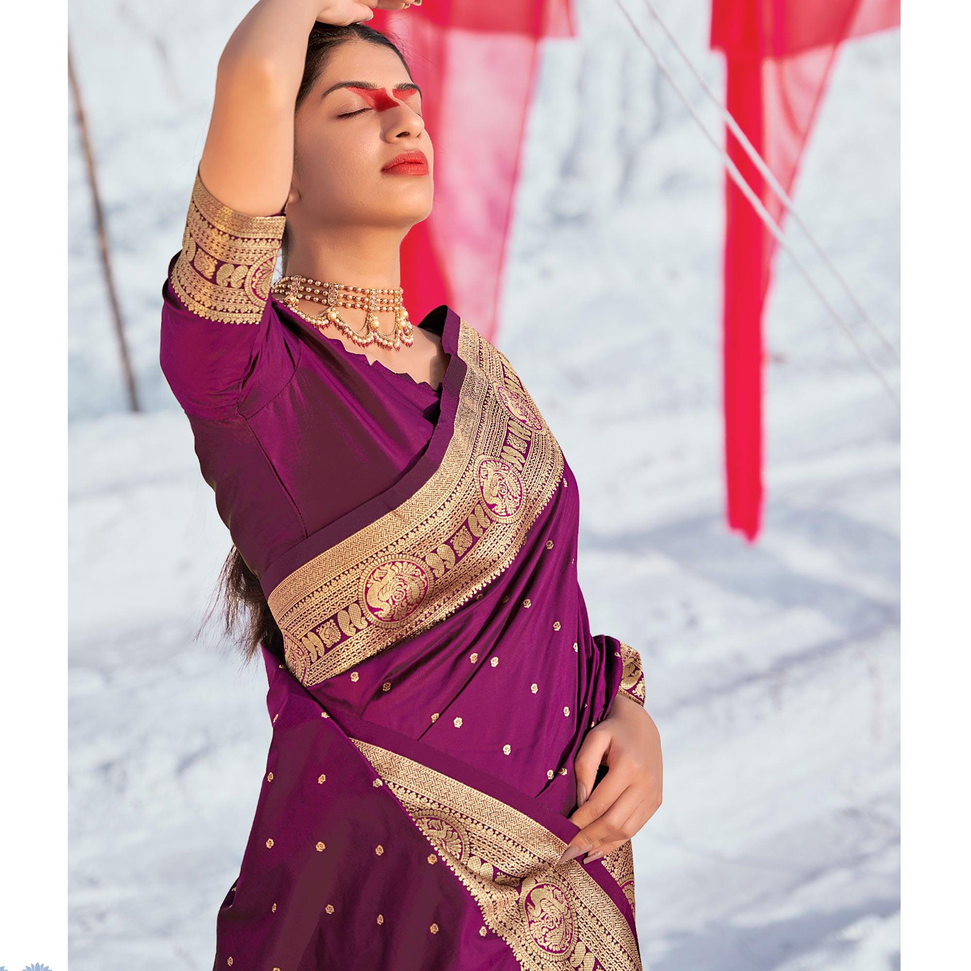 Purple Festive Wear Woven Banarasi Silk Paithani Saree - Peachmode