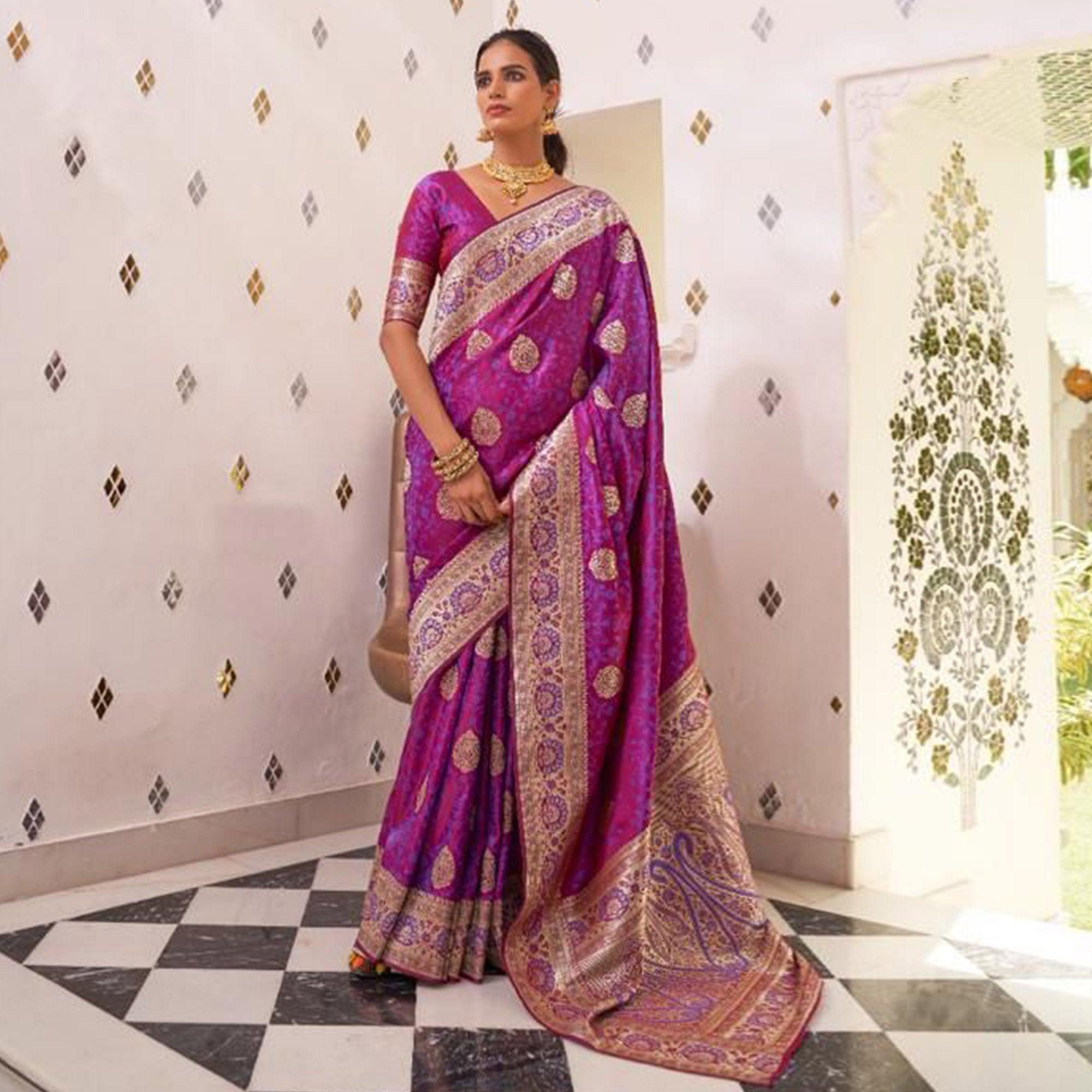 Purple Festive Wear Woven Banarasi Silk Saree - Peachmode