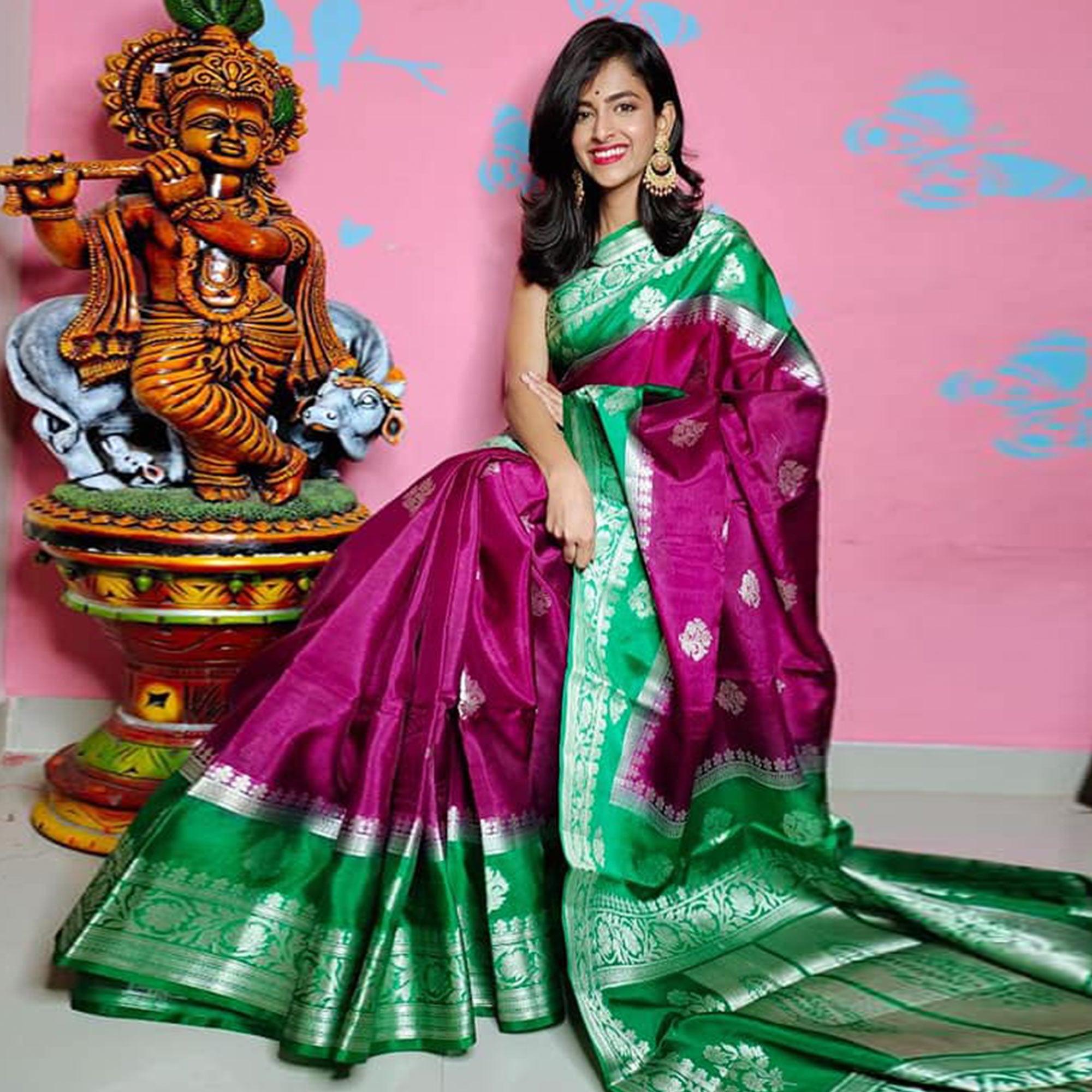 Purple Festive Wear Woven Banarasi Silk Saree - Peachmode