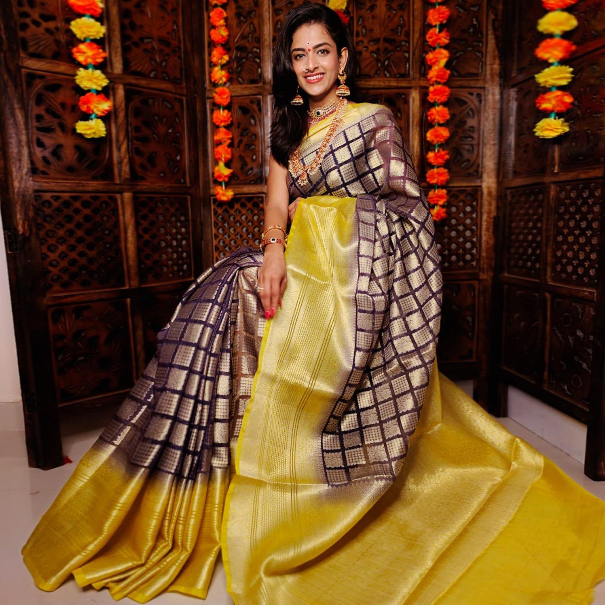 Purple Festive Wear Woven Banarasi Silk Saree - Peachmode