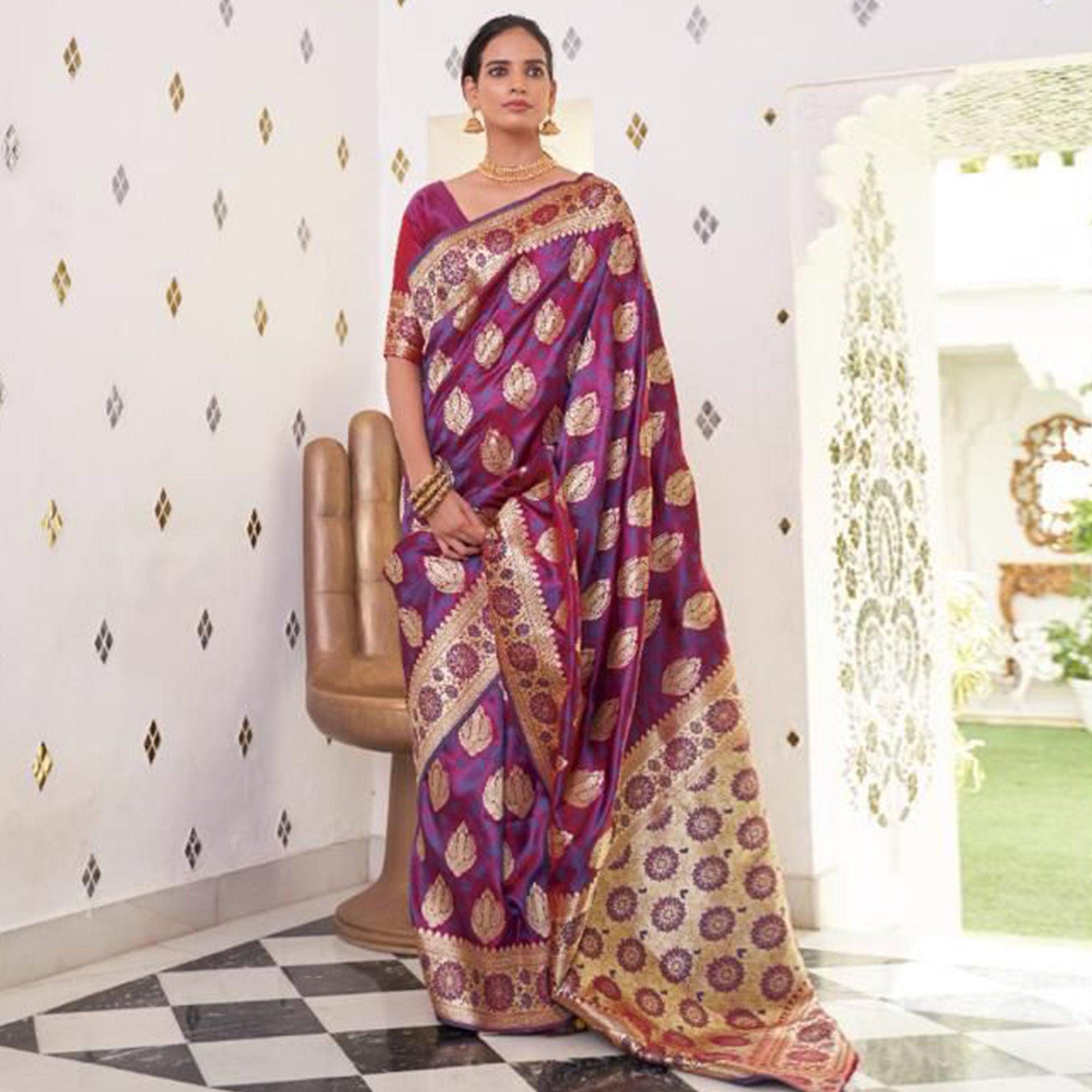 Purple Festive Wear Woven Banarasi Silk Saree - Peachmode