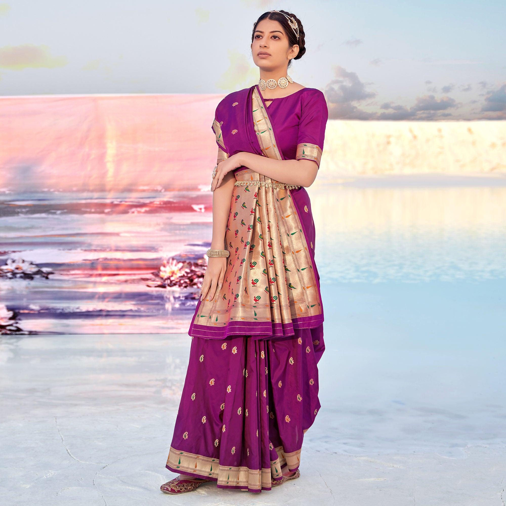 Purple Festive Wear Woven Banarasi Silk Saree - Peachmode