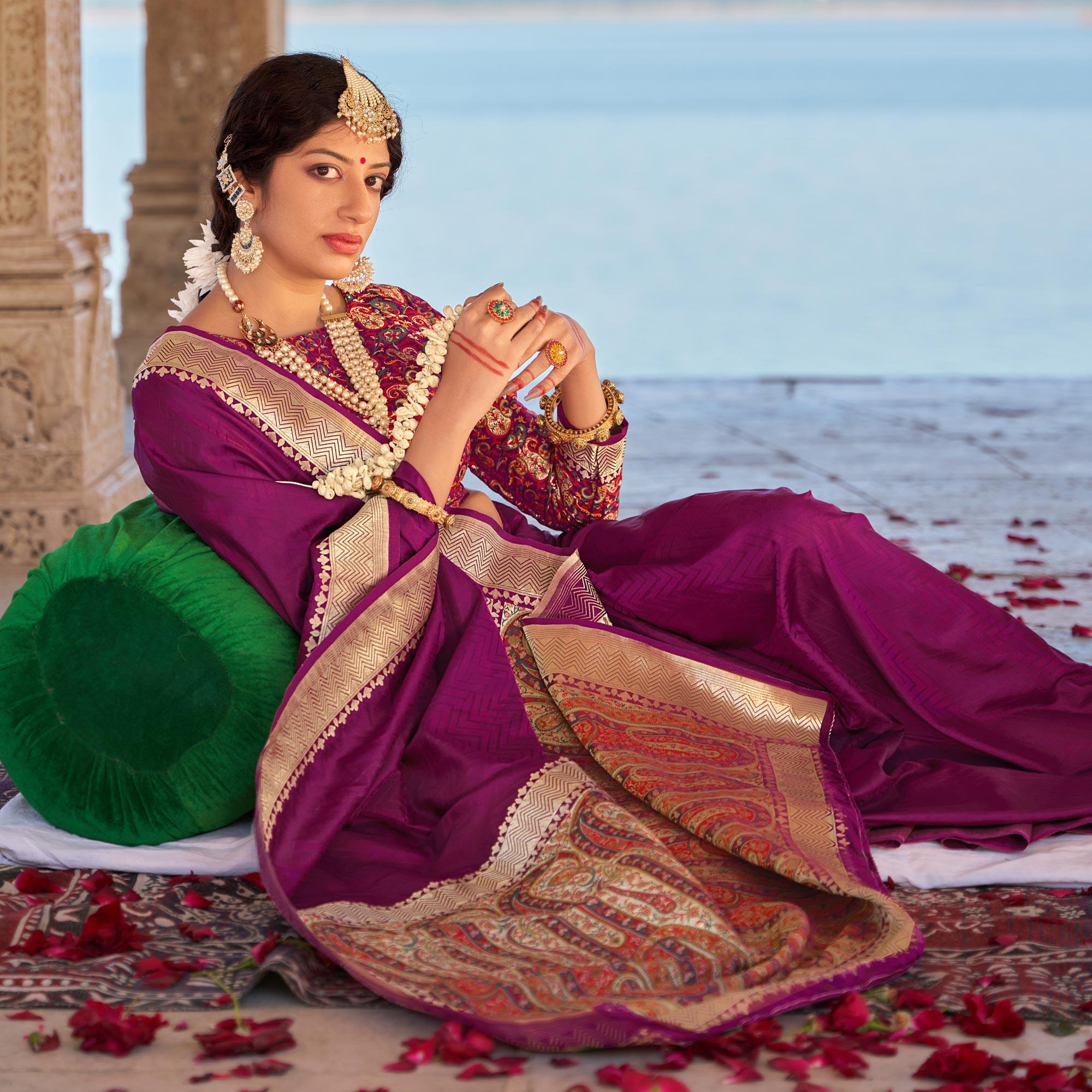 Purple Festive Wear Woven Banarasi Silk Saree - Peachmode