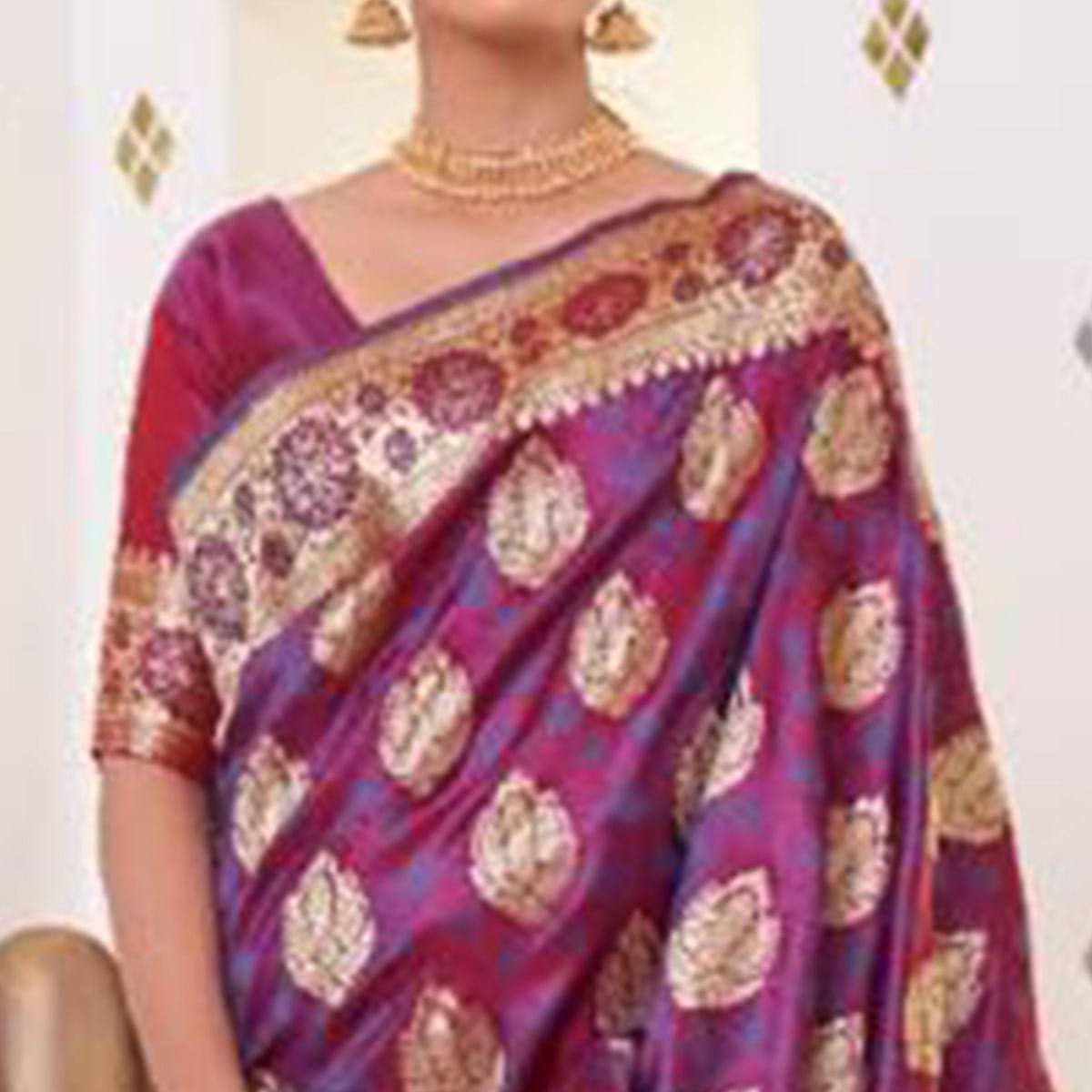Purple Festive Wear Woven Banarasi Silk Saree - Peachmode