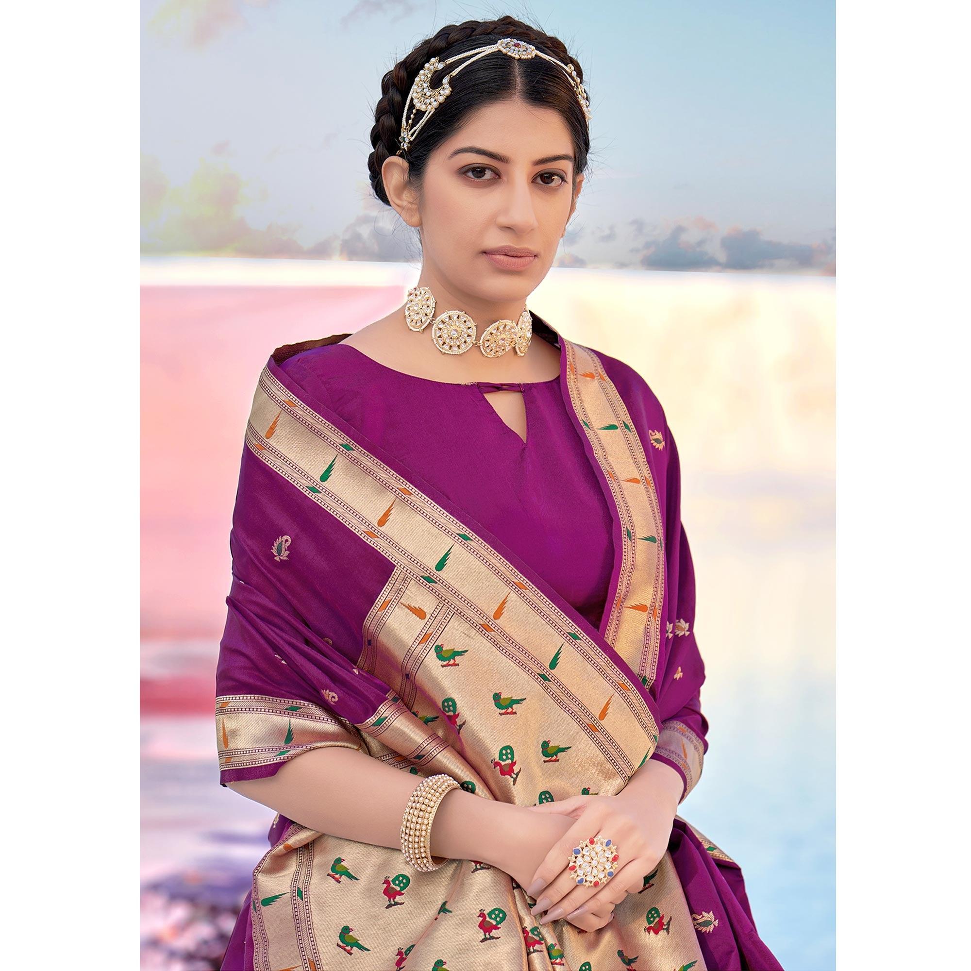 Purple Festive Wear Woven Banarasi Silk Saree - Peachmode