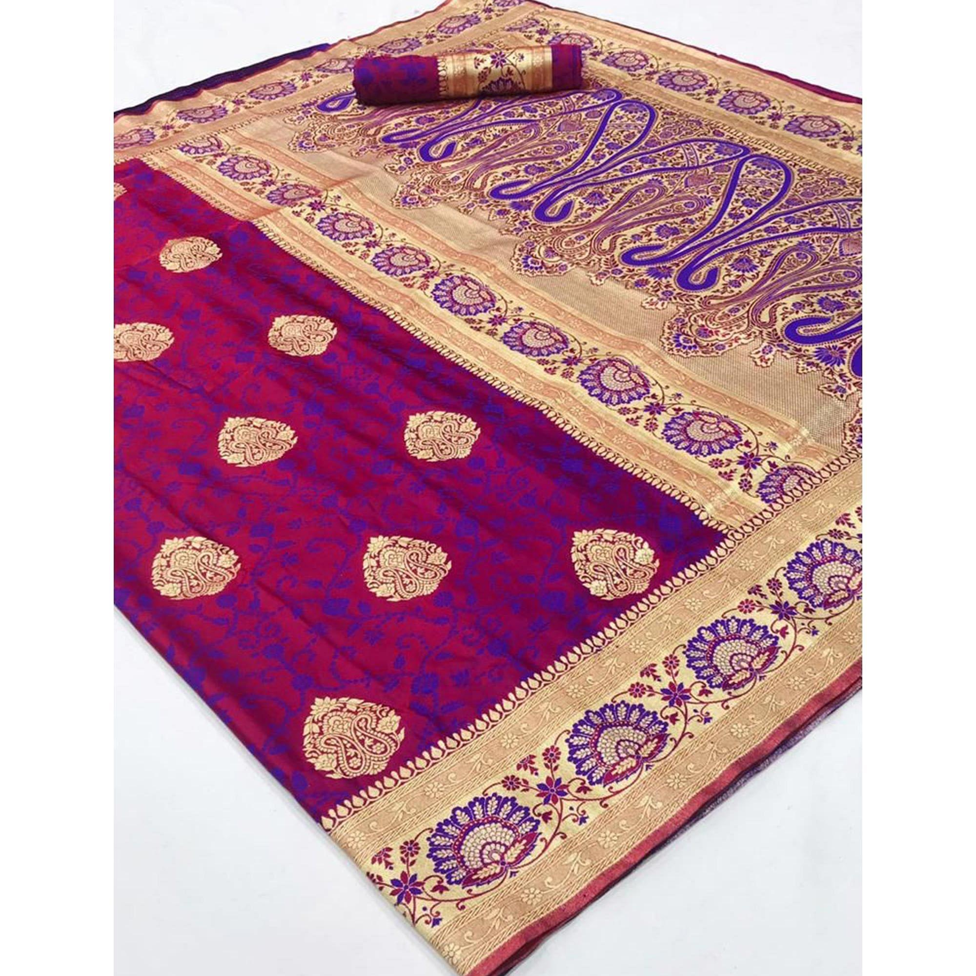 Purple Festive Wear Woven Banarasi Silk Saree - Peachmode