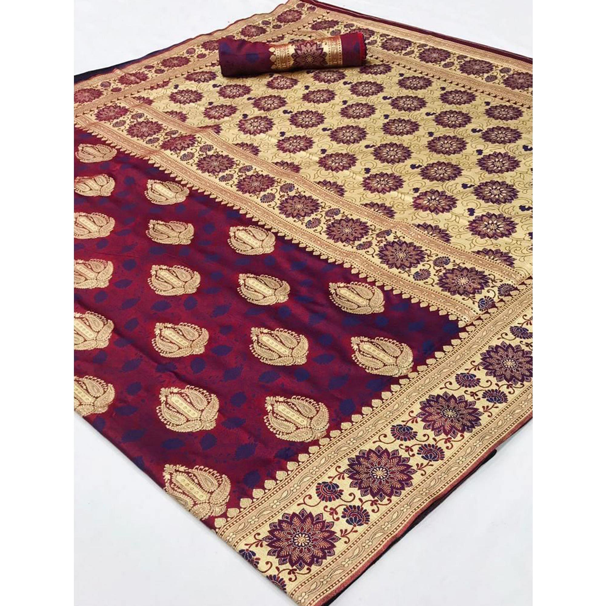 Purple Festive Wear Woven Banarasi Silk Saree - Peachmode