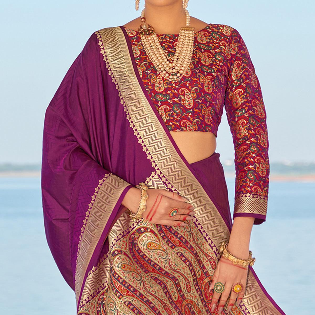 Purple Festive Wear Woven Banarasi Silk Saree - Peachmode